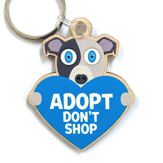 Adopt, Don t Shop.  (dog with heart) Printed Wood Pitbull Keychain For Sale