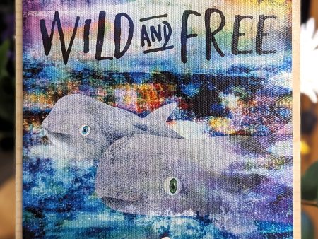 Blue Cove - Wild and Free  Risso Dolphins Art on Wood Block Sign Online Sale