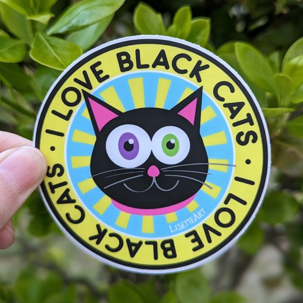 I Love Black Cats  Circle Badge Vinyl Sticker Discount