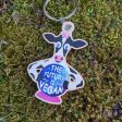 The Future is Vegan  Whimsical Cow with Crystal Ball Printed Wood Keychain Discount