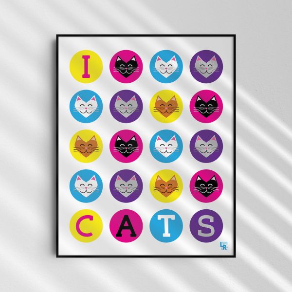 I 💜 Love 💜 Cats  Whimsical Kitty Cat Art Print Online Sale