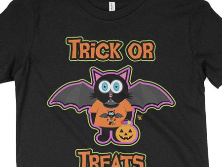 TRICK OR TREATS  Bat Cat Halloween Youth T-Shirt Online Hot Sale