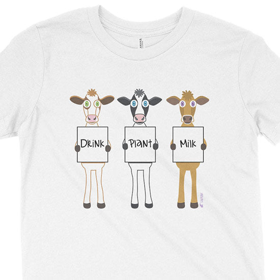 Drink Plant Milk  Vegan Kids Youth Cows T-Shirt Sale