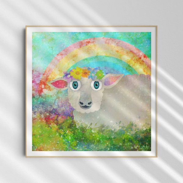 Sheep in Grass with Flower Crown  - Art Print Online Sale