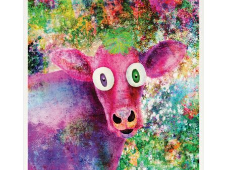 Pink Cow Vintage Pop  Vegan Fine Art Print For Sale