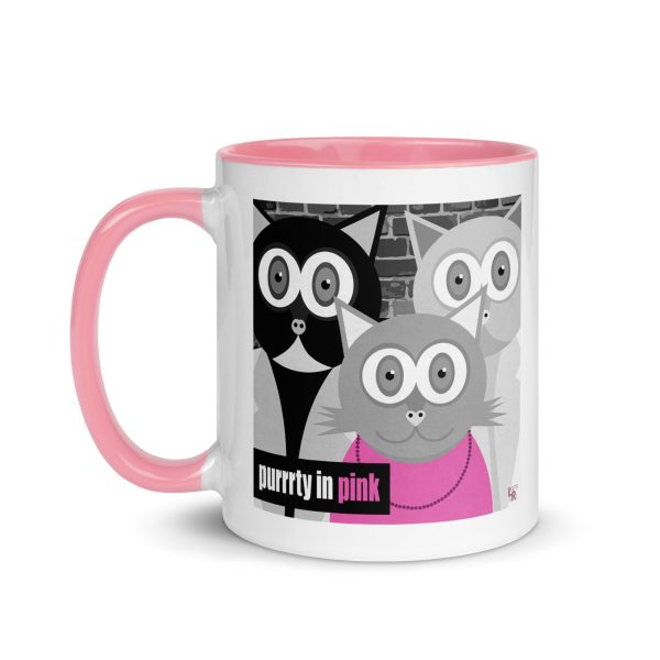 Purrrty in Pink  80 s Parody Cat Coffee Mug with Color Accents Supply