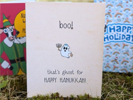 boo! HAPPY HANUKKAH!  Cute Ghost Greeting Card, Recycled Hanukkah Card Discount