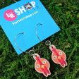 Cute Chicken Friend - Printed Wood Charm Vegan Hoop Earrings For Sale