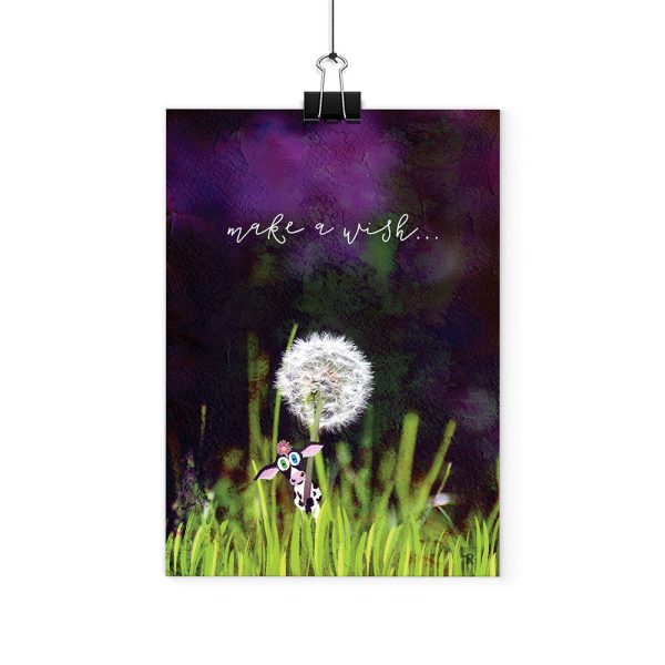 Make a wish  - Cow with Dandelion Art Print For Discount