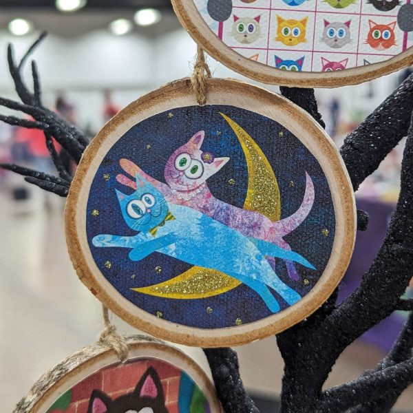 Cat Lovers Over The Moon  Love Ornament - Glitter Wood Holiday Ornaments Online Hot Sale