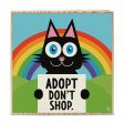 Adopt, Don t Shop  Whimsical Black Cat Art on Wood Block - Funky Cat Sign Sale