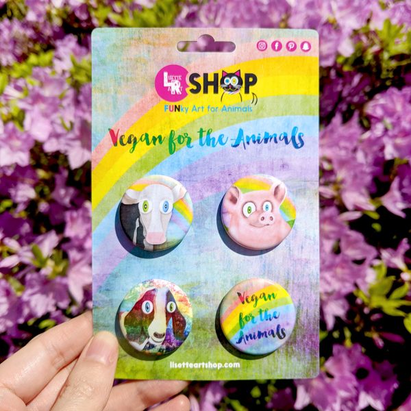 Vegan for the Animals  Special Collection 1.25” Round Pinback Button 4 Pack on Sale