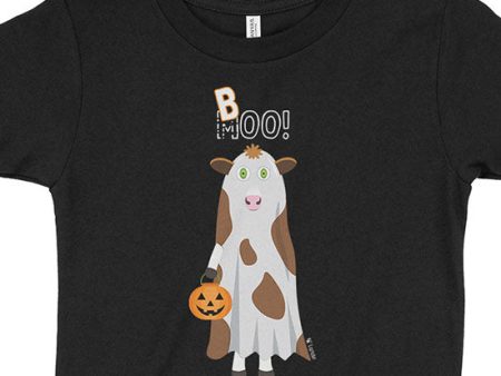 Trick or Treat  MOO BOO Cow in Ghost Costume Halloween Kids T-Shirt Online Hot Sale