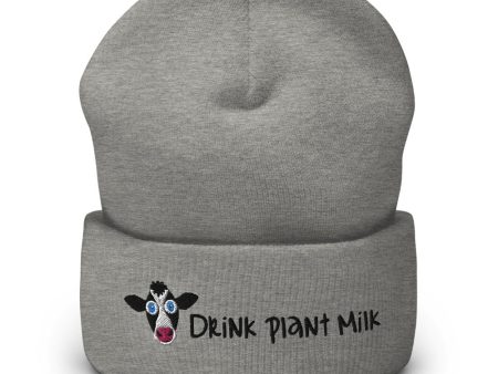 Drink Plant Milk  Cuffed Beanie Vegan Cow Hat For Sale