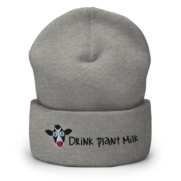 Drink Plant Milk  Cuffed Beanie Vegan Cow Hat For Sale