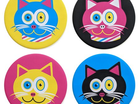 CMYKat  4 Color Cats Round Coaster Set For Sale