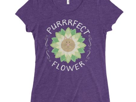 SALE  Purrrfect Flower  Junior Fitted Cat T-Shirt Cheap