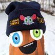 Vegan Cheese Please!  Embroidered Beanie with Pom-pom, Cute Mouse Hat Supply