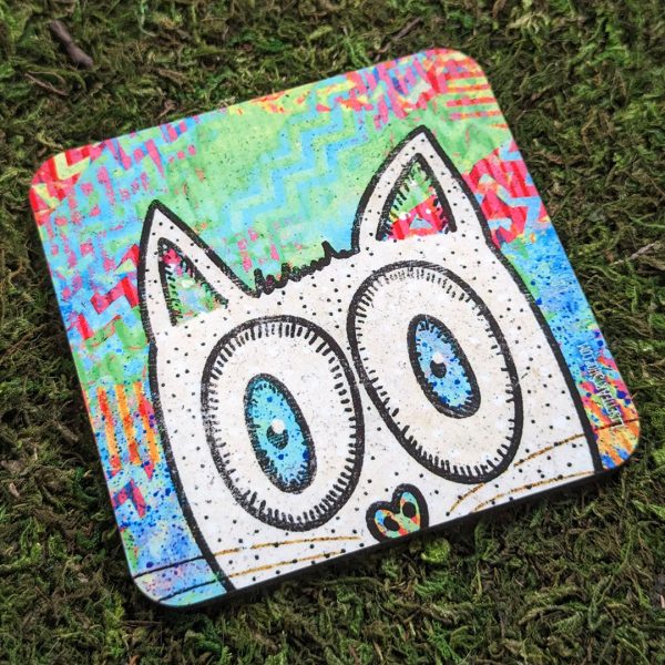 Peeking Cat  Art Coaster For Cheap