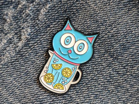 Feeling Refreshed  Silly Blue Cat Enamel Pin Online now