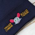 Vegan Cheese Please!  Embroidered Beanie with Pom-pom, Cute Mouse Hat Supply