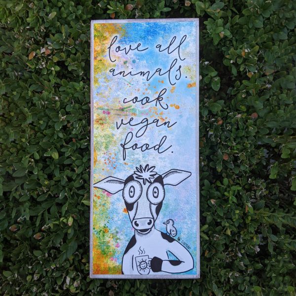 Cook Vegan Food  Whimsical Cow Large Wood Sign Online