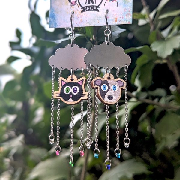 Raining Cats & Dogs - Dangly Printed Wood Charm Earrings Online