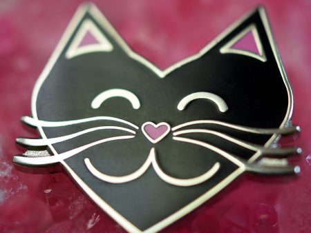 I Love Cats  Black Heart Cat Enamel Pin on Sale