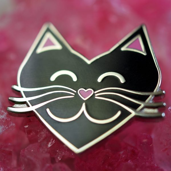 I Love Cats  Black Heart Cat Enamel Pin on Sale