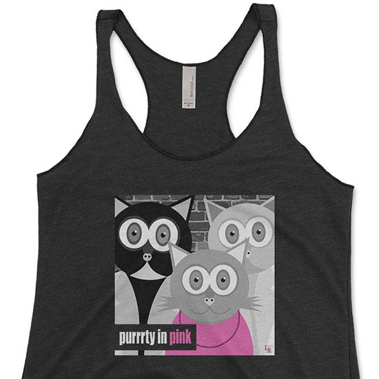 Purrrty in Pink  80 s Parody Tri-blend Racerback Cat Tank Supply