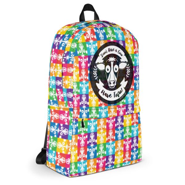 Don t Have a Cow, Have Tofu!  (multi-color checker print) Vegan Backpack Online Sale