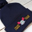 Vegan Cheese Please!  Embroidered Beanie with Pom-pom, Cute Mouse Hat Supply