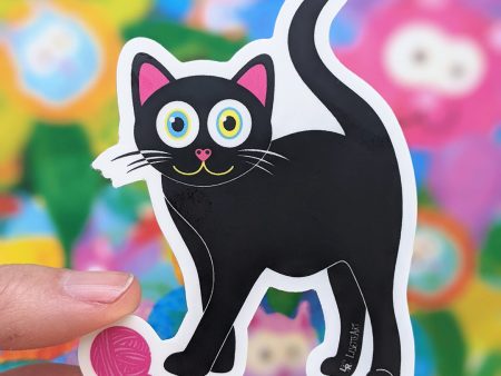 CMYKitty with Yarn  Black Cat Die Cut Vinyl Sticker Discount