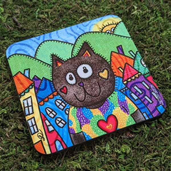 Cat in a Village  Art Coaster For Sale