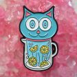 Feeling Refreshed  Silly Blue Cat Enamel Pin Online now