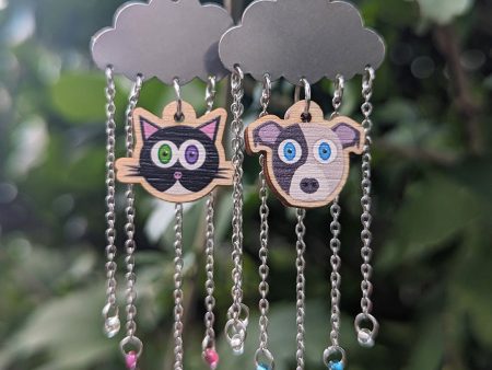 Raining Cats & Dogs - Dangly Printed Wood Charm Earrings Online