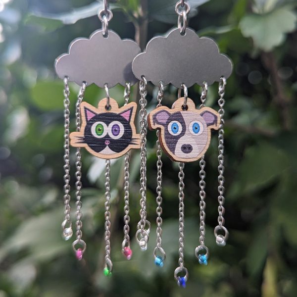 Raining Cats & Dogs - Dangly Printed Wood Charm Earrings Online