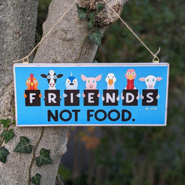 We Are Friends Not Food  Whimsical Animals Large Vegan Wood Sign on Sale