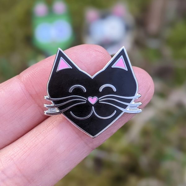 I Love Cats  Black Heart Cat Enamel Pin on Sale