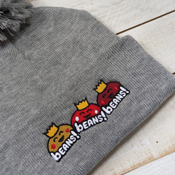 Beans! Beans! Beans!  Embroidered Beanie with Pom-pom Online Hot Sale