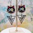 CMYKat  Black Cat with Spider Web, Printed Wood Charm Earrings Online