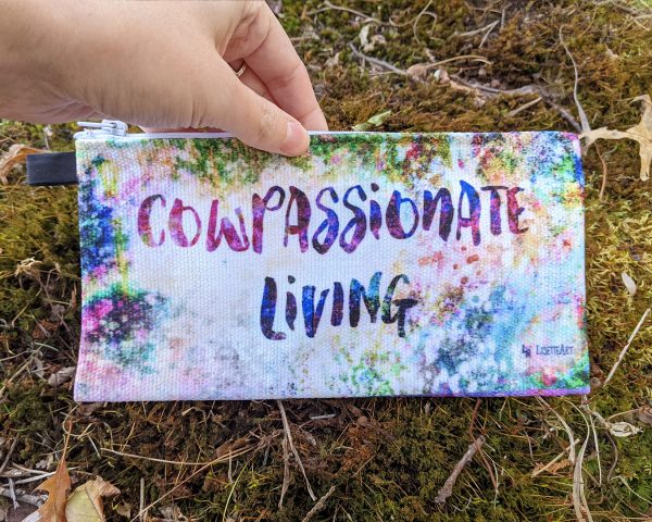 Cowpassionate Living - Pink Cow Vintage Pop  Small Zipper Pouch - Pencil Case - Vegan Makeup Bag Hot on Sale