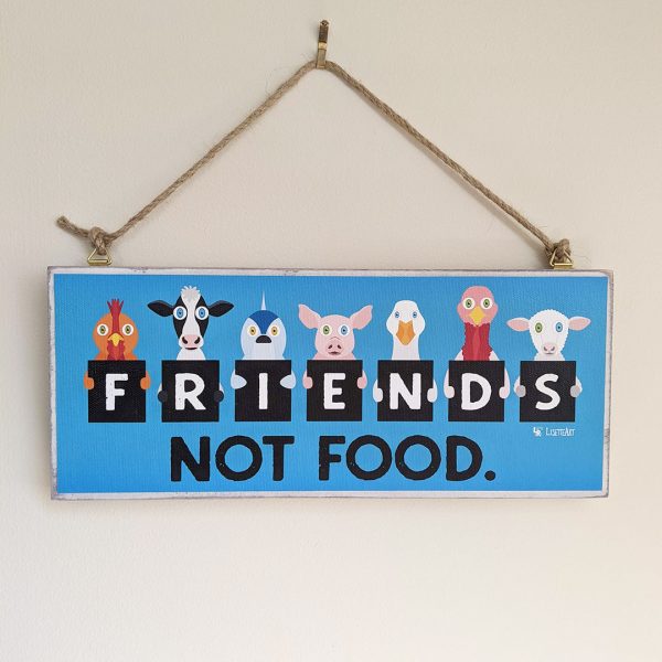 We Are Friends Not Food  Whimsical Animals Large Vegan Wood Sign on Sale