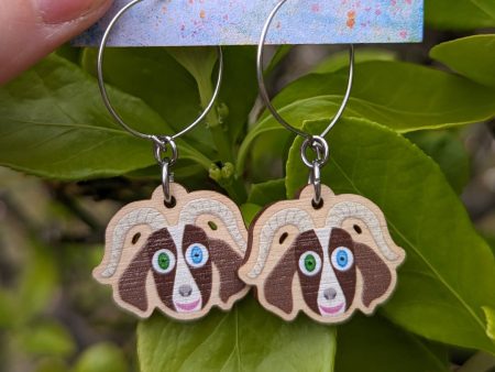 Cute Goat - Printed Wood Charm Vegan Hoop Earrings Online Sale