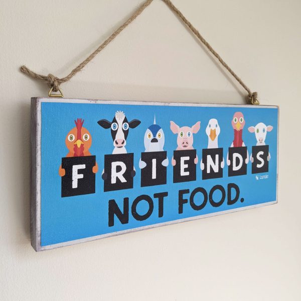 We Are Friends Not Food  Whimsical Animals Large Vegan Wood Sign on Sale