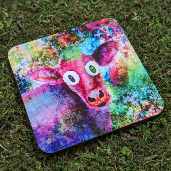 Pink Cow Vintage Pop  Art Coaster Online now