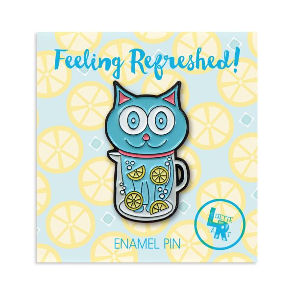 Feeling Refreshed  Silly Blue Cat Enamel Pin Online now