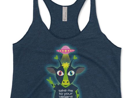 Take Me To Your Vegans  Alien Cow Tri-blend Racerback Tank Online Sale