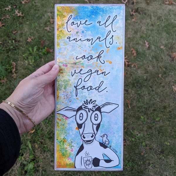 Cook Vegan Food  Whimsical Cow Large Wood Sign Online