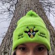 Take Me To Your Vegans  Embroidered Beanie with Pom-pom, Alien Cow Hat Sale